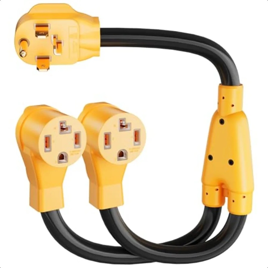 

4 Prong Dryer Y Splitter 30 Amp NEMA 1430P to 2x 1430R Power Cord Connector Y Adapter 120V 240V 30A Dual 1430R Receptacle for 4
