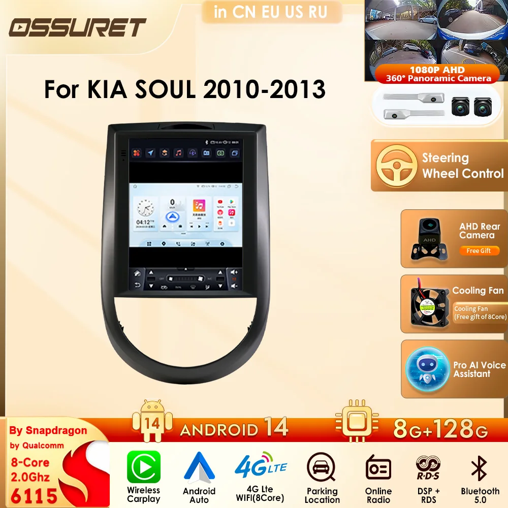 OSSURET 9,7 Zoll Android 14 Carplay Auto WIFI Autoradio für KIA SOUL 2010-2013 2-DIN Multimedia-Videoplayer Stereo GPS-Navigation 4G