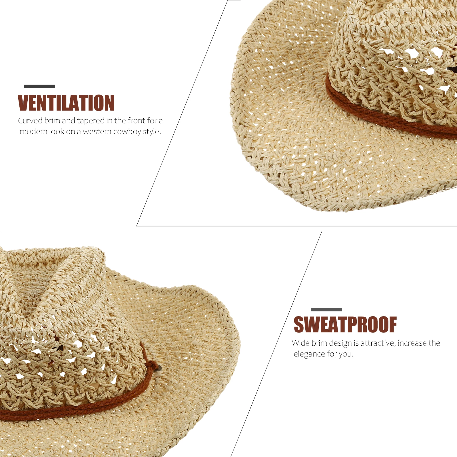 

Cowboy Straw Hat Women Men Summer Sun Block Beach Wide Brim Lightweight Portable Breathable Cowgirl Sombreros Fishing Hat
