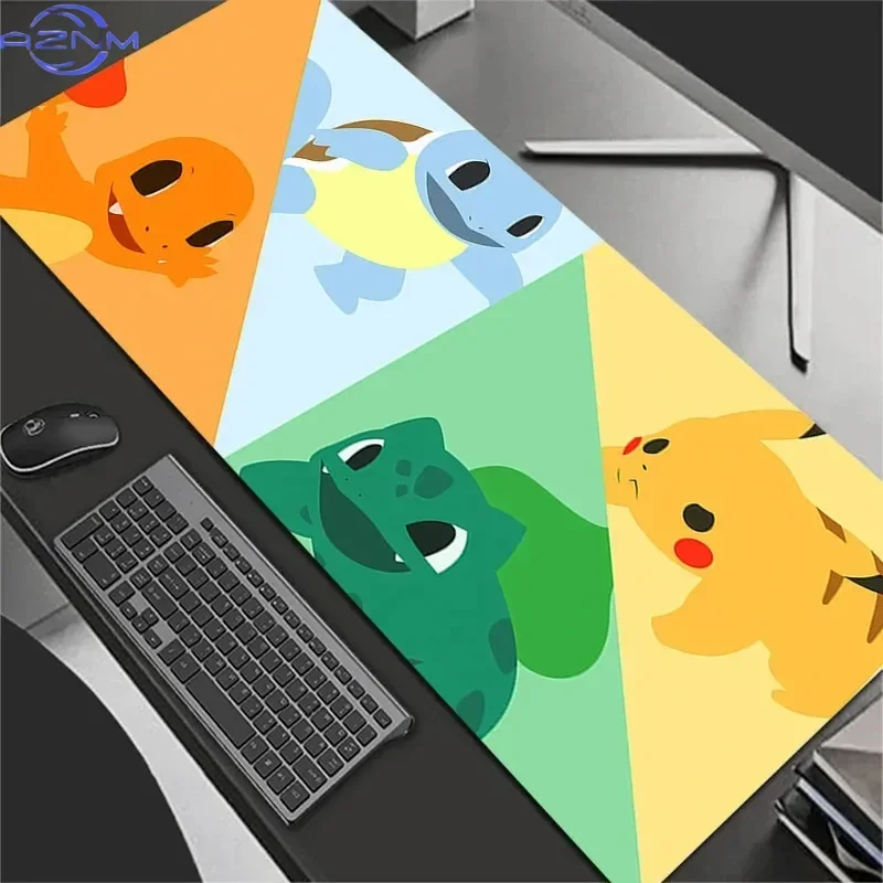 Cute Pokemon Starters Geometric Art Large Mousepad, Rubber Non Slip TCG Playmat, Trading Card Game Desk Table Pad for Gaming and