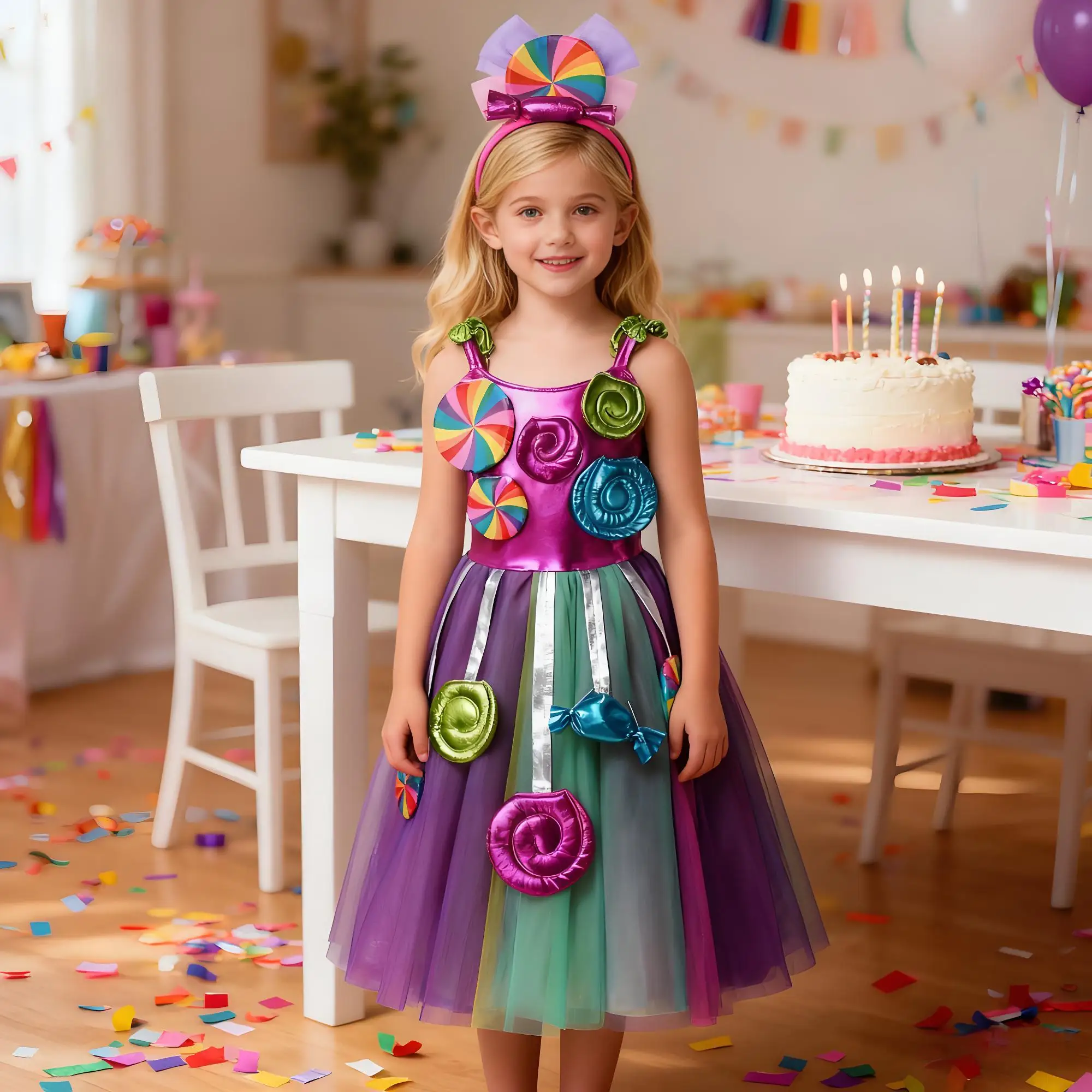 

Rainbow Tutu Dress Cute Girls Sweet Lollipop Cosplay Dress up Purim Festival Celebration Costume Candy Design Kids Tutu Dress
