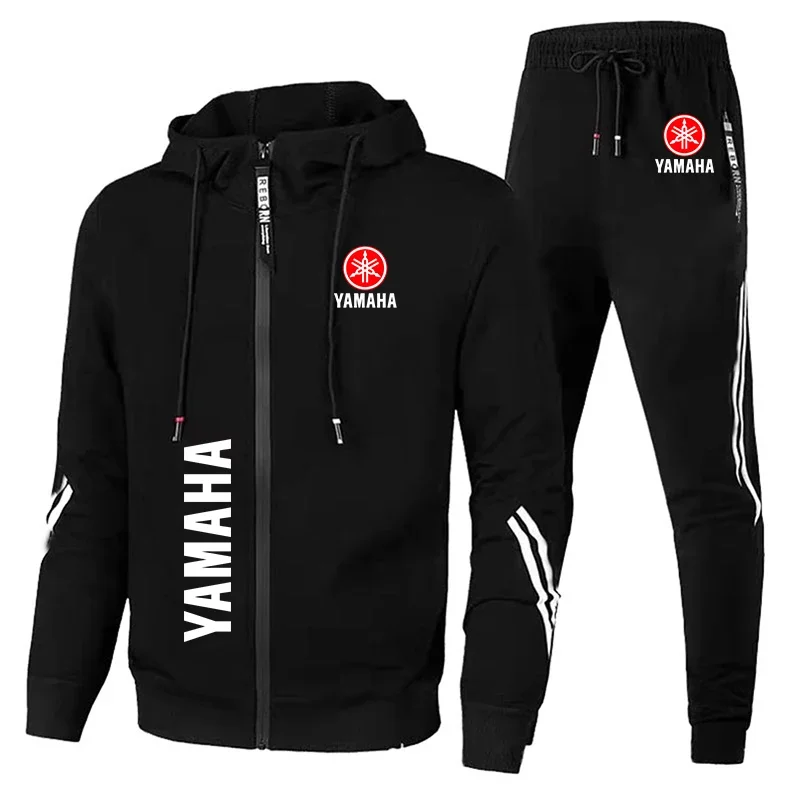 Men's Tracksuit Yamaha Logo Print Sportswear Fleece Warm Sweatshirt and Pant Set Men 2025 Autumn Winter Coat Yamaha Men Clothing