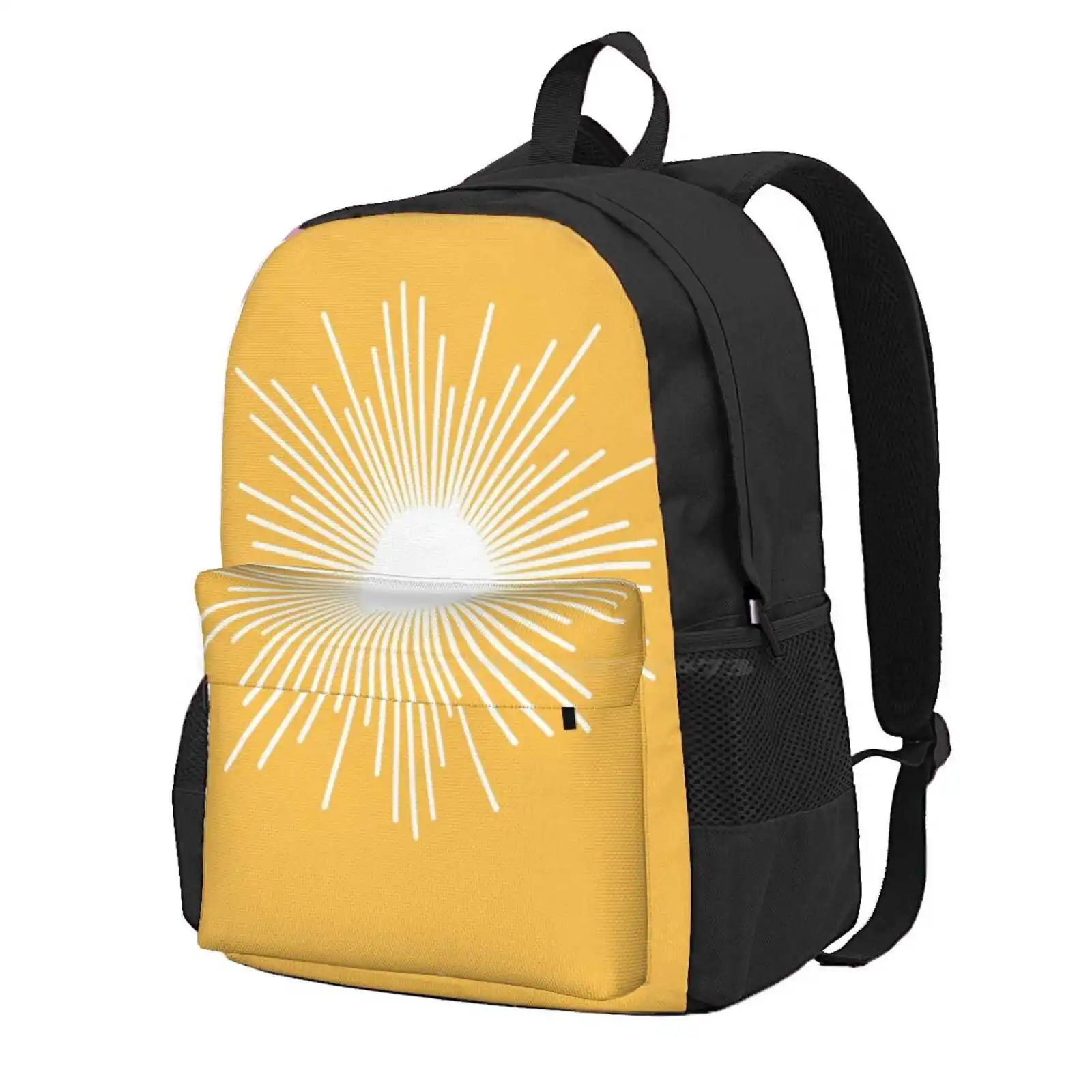 

Mid Century Modern Minimalist Sunburst - Retro Sun In Marigold Mustard And White Hot Sale Schoolbag Backpack Fashion Bags Retro