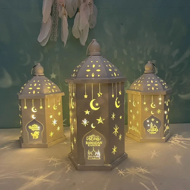 Metal Wind Lamp Lantern Home Table LED Night Light Ornaments For EID Mubarak Ramadan Kareem Eid al-Fitr Party Decoration