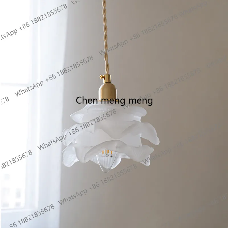 American retro brass bar dining room bedroom bedside lamp French petal glass single head chandelier