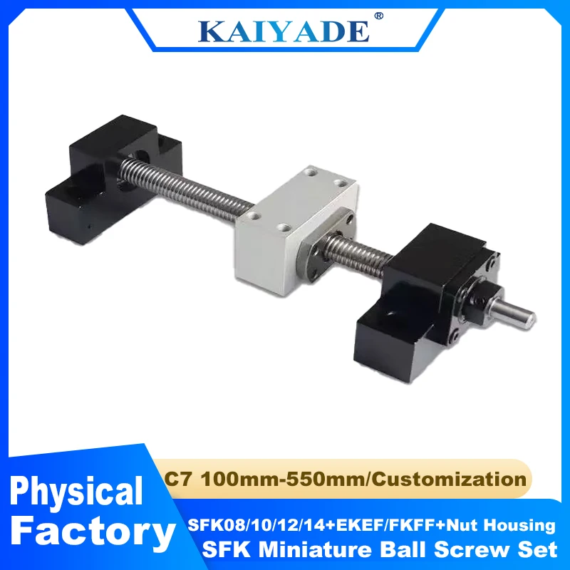 

C7 SFK0801 SKF1002 8mm 10mm 12mm 14mm Mini Ball Screw Set for 3D DIY Printer EKEF FKFF 100mm 550mm with Nut Housing End Support
