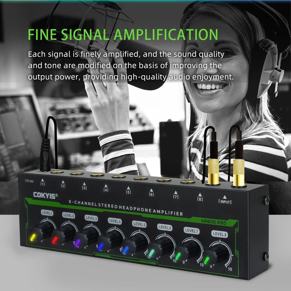 8 Channel Headphone amplifier HA800 PRO Stereo Amp Microamp Amplifier for Music Mixer Recording Ultra-Compact Sound amplifier