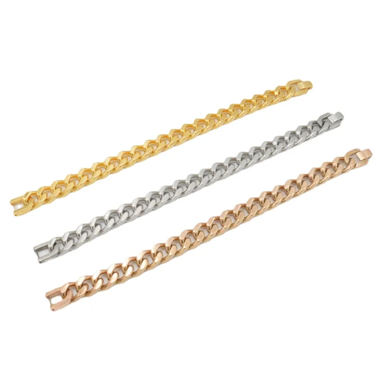 SAIYE 316L2023 Popular Style Cuban Single Weaving Four-sided Grinding Stainless Steel Full Gloss Bracelet 18K Rose Gold