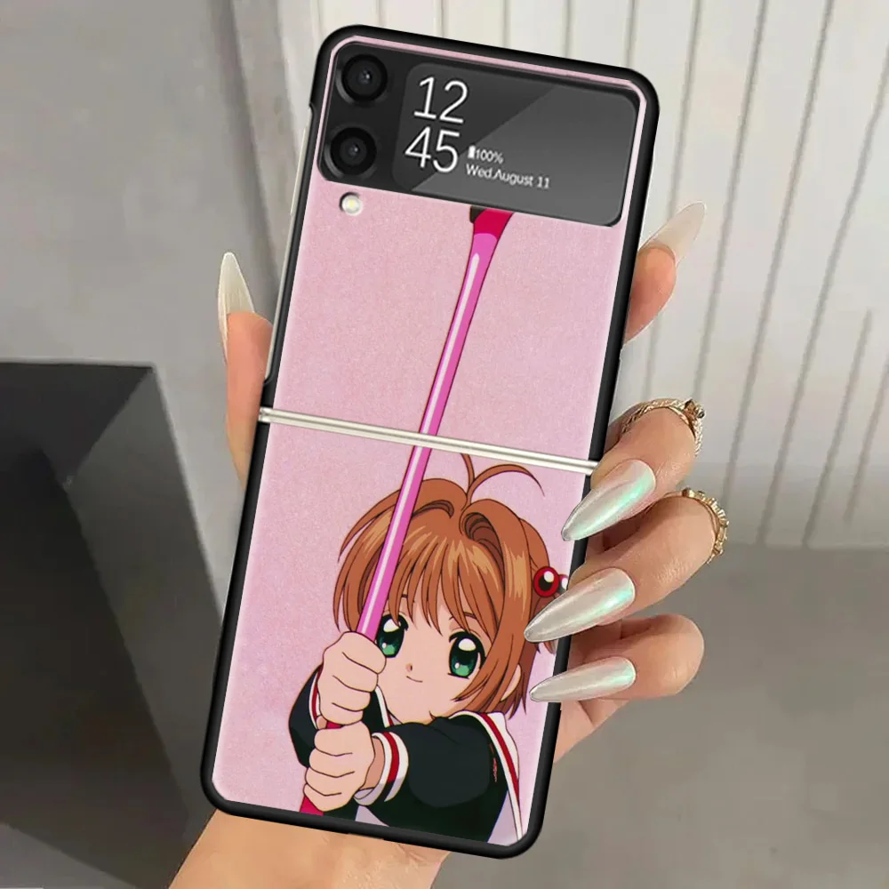 CardCaptor Sakura Anime Hard PC Phone Case For Samsung Galaxy Z Flip 6 5 4 3 Black Cover ZFlip6 Flip5 Flip4 5G Foldable Print Ca