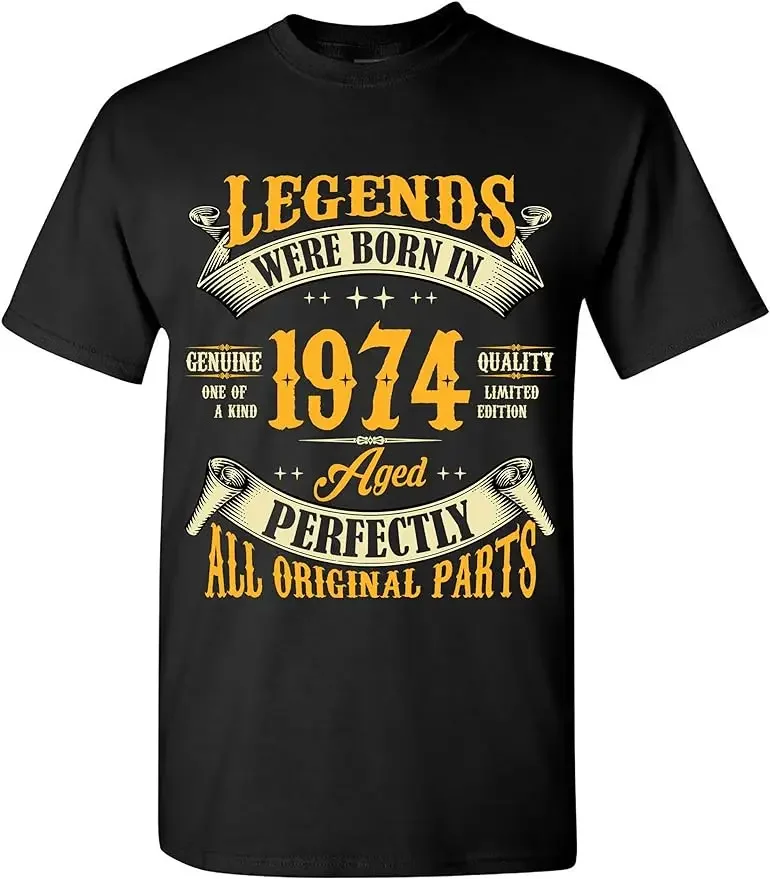 Футболка мужская с принтом легенд и новорожденных 50-летняя, винтажная тенниска с коротким рукавом и круглым вырезом, повседневная майка на лето 1974