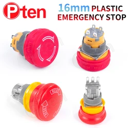 16mm22mm Ultra Short Style emergency stop button switch waterproof mushroom head Rotation reset Anti-slip with lights