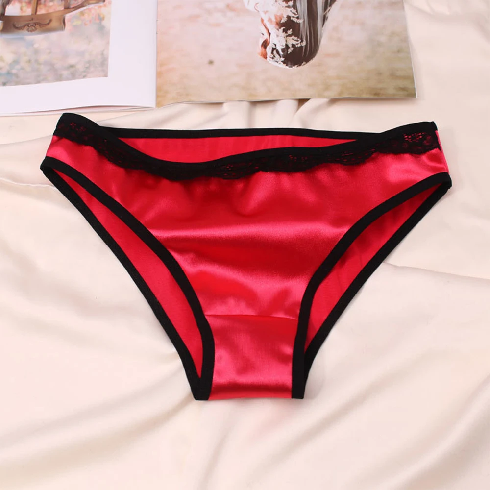 Women Silk Satin Panties Solid Seamless Comfortable G-string Thong Solid Low Rise Underwear Knickers Briefs Soft Sleep Lingerie