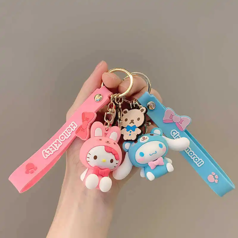 

2pcs Cute Cartoon Sanrio Hello Kitty Melody Kuromi Keychain Key Ring Pendant Schoolbag Decoration Car Key Accessories Girl Gift