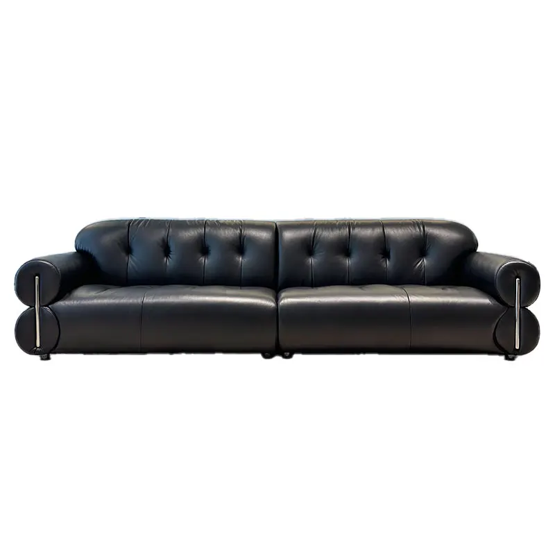 #French Retro Style Caramel Cloud Leather Sofa Small Apartment Living Room Top Layer Cowhide Sofa