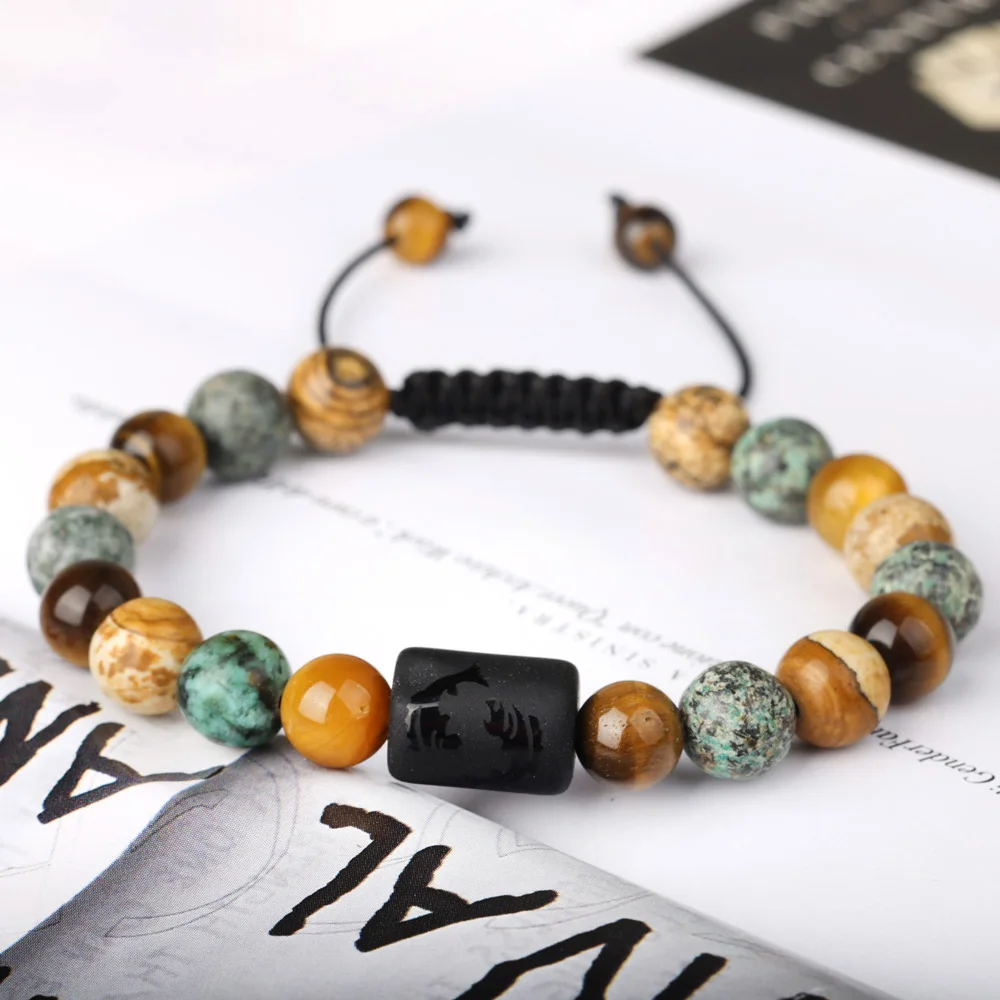 12 Constellation Beads Bracelet Natural Stone Tiger Eye Zodiac Sign Bracelet For Men Women Charm Jewelry Charm Gift