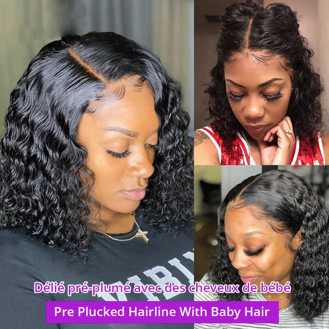 Water Wave Bob Brazilian Wig Frontal Lace Wig 180% Pre-Plucked Natural Wave Wear Curly Lace Frontal Human Hair Wigs For Women
