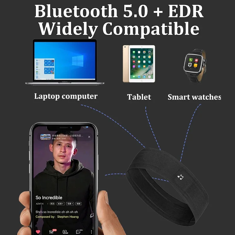 سماعات بلوتوث للنوم، عصابة رأس رياضية، سماعات موسيقى لاسلكية، لا تغطي دليل الأذن، شريط عرق مع ميكروفون، سماعة أذن مفتوحة