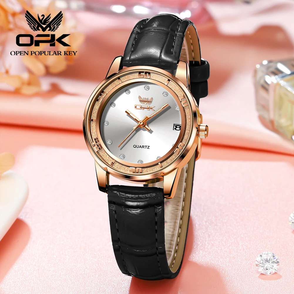 OPK 6013 New Business Women\'s Watches Waterproof Luminous Calendar Quartz Watch For Women Leather Luxury Brand Ladies Wristwatch