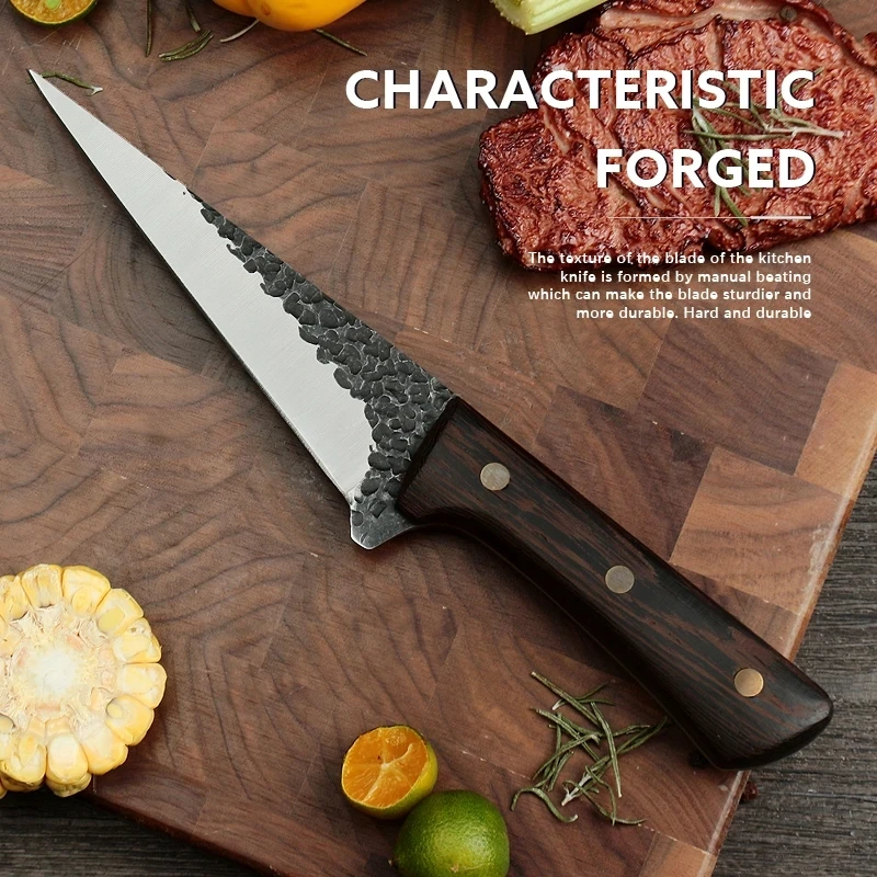 

Кованый нож для разделения, профессиональная резка мяса и резка костей, удобная и гладкая ручка из цельного дерева, нержавеющая сталь 5Cr15