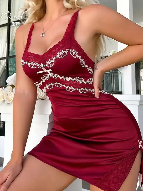 ホットなローカットプッシュアップパッド入りホローアウトバックレスサテンキャミソールナイトドレスホームウェアバックレスディープVノースリーブドレスエレガントガールズ