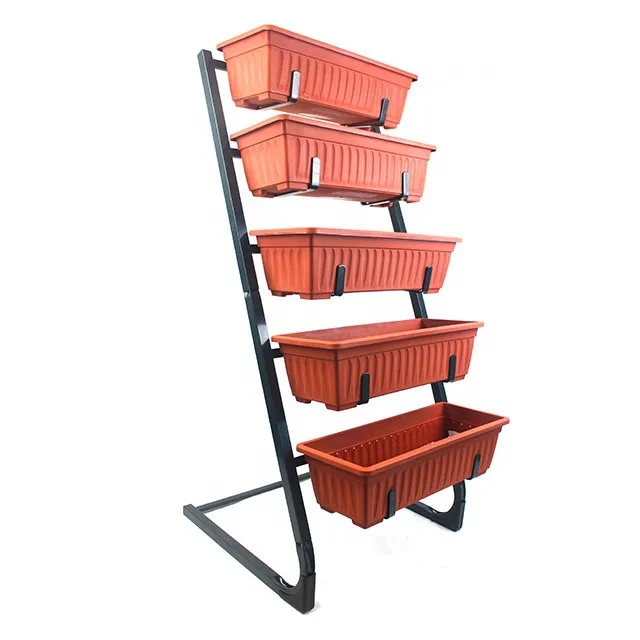 5-Layer Iron Vertical Garden Plant Rack Independent Plastic Flower Pot Flower Pot Rack