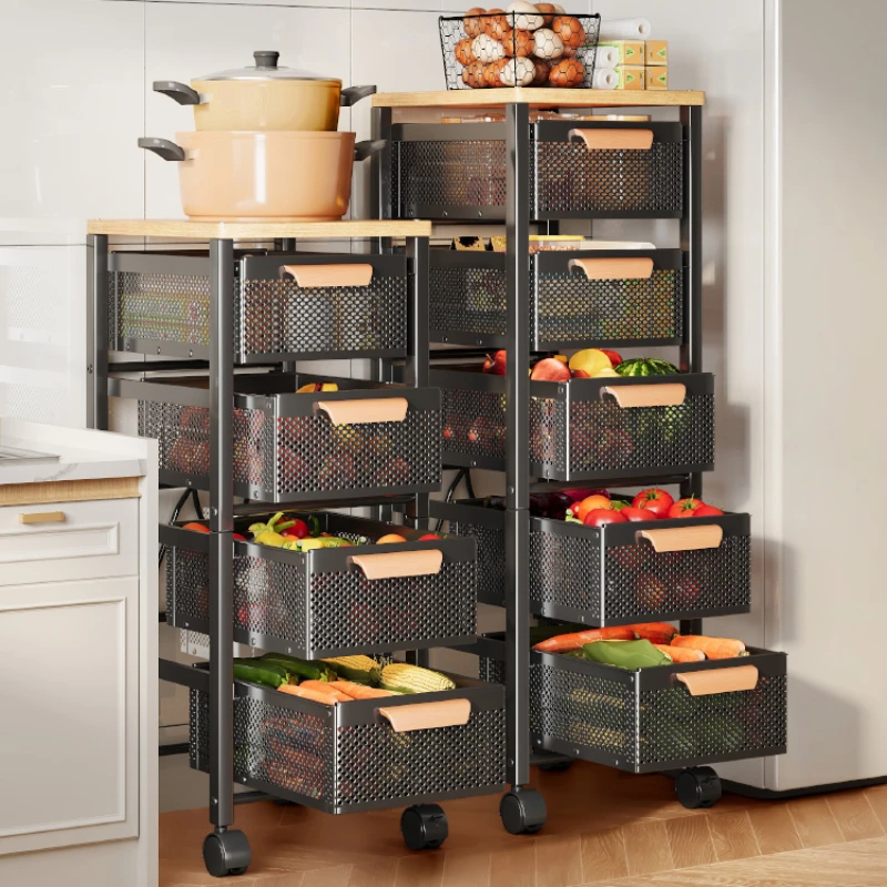 Installation-free wooden kitchen vegetable rack storage basket household fruit basket floor-to-floor multi-layer seam rack