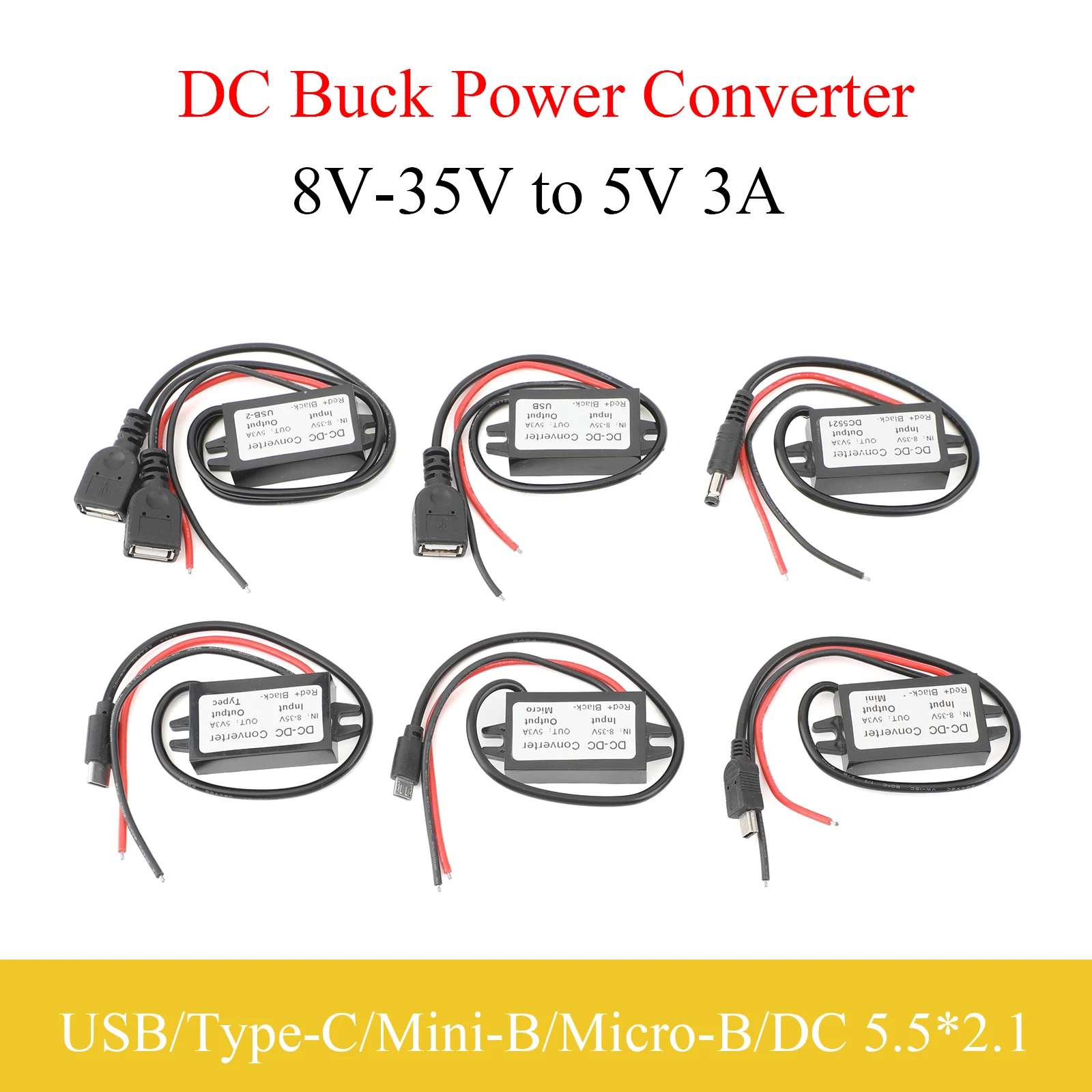 Przetwornica napięcia 8V-35V na 5V DC 3A 15W Regulator obniżający napięcie Moduł zasilania Wodoodporne wyjście z zasilaczem