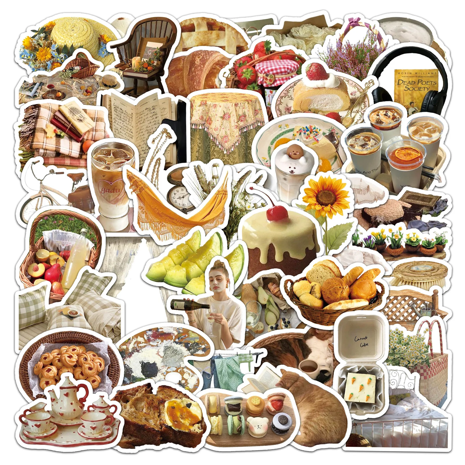 

50Pcs Cute Cartoon Dessert Series Cartoon Cute Waterproof Sticker Skateboarding Retro home decal Sticker