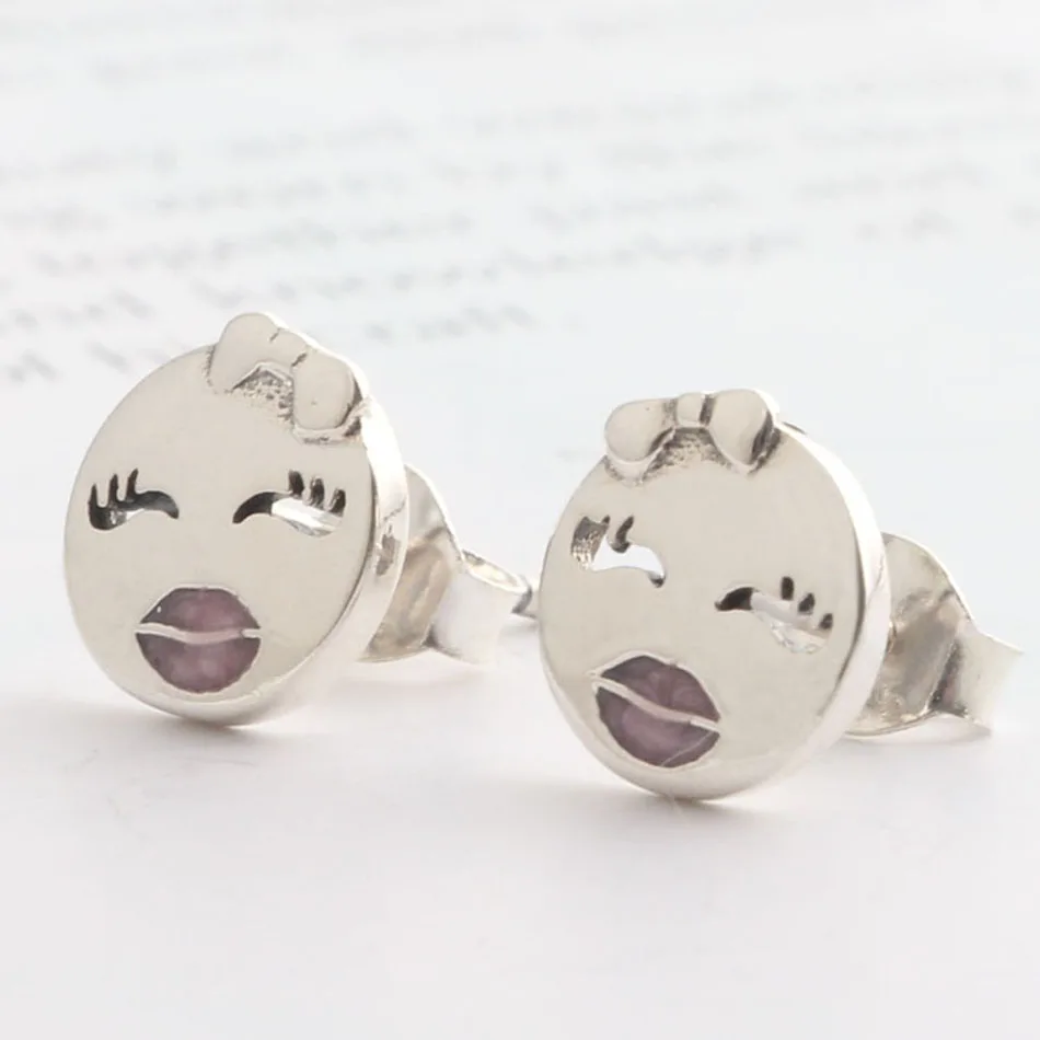 Enamel Playful Winks Stud Earring For Women Authentic S925 Sterling Silver Jewelry Lady Girl Birthday Gift