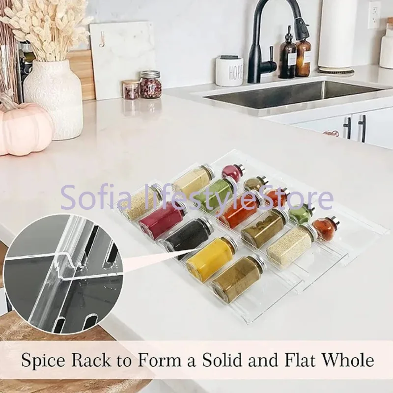 4-Tier Drawer Spice Organizer Expandable Acrylic Spice Rack Tray Seasoning Bottle Storage Rack Kitchen Pantry Organization Shelf