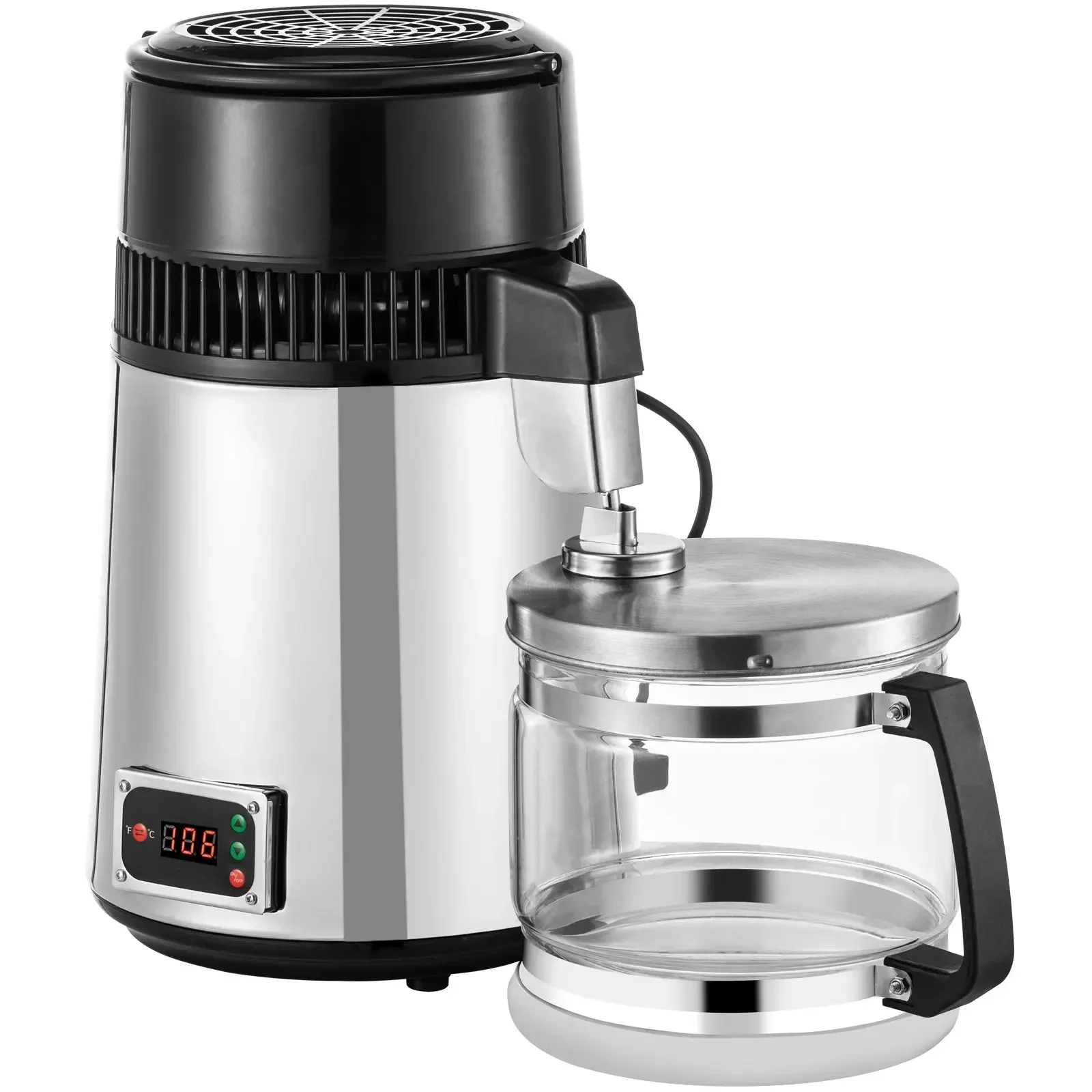 

VEVOR Silver Water Distiller Machine 750 Вт Дистиллятор для воды с регулируемой температурой 4л Набор для приготовления вина Набор для пивоварения для кухни и дома