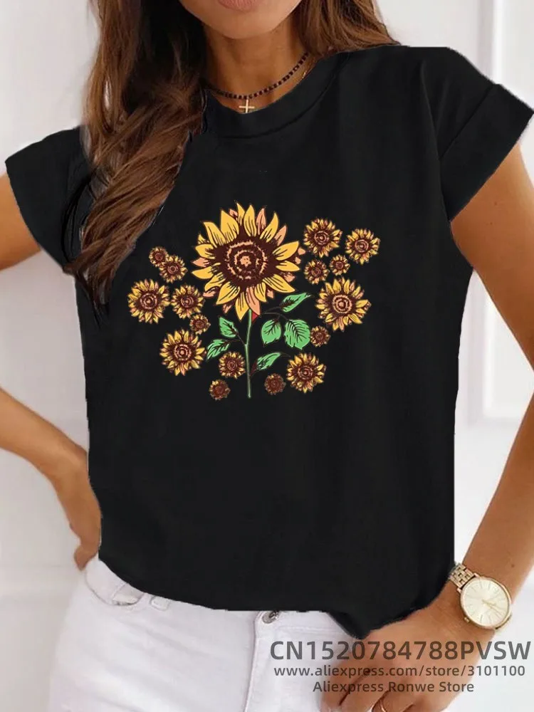 

SunflowerGraphic Women Print T-shirts Girl Summer Harajuku Tops Y2k Tops Tee Trendy Casual 90s Vintage Clothes