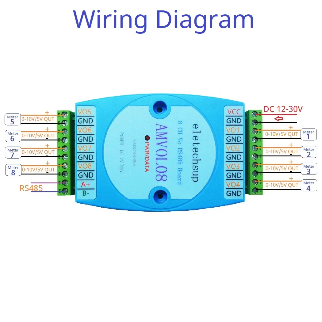 Plcリモートio拡張ボード、アナログ出力、8チャンネル、0-10v、0-5v、0-5v、aoモジュール、modbus rtuから電圧