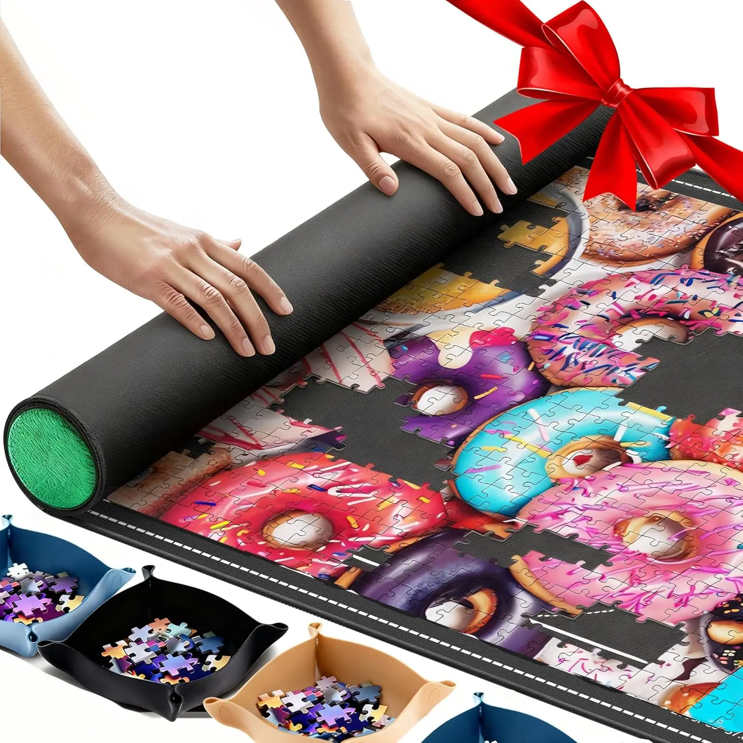 

Large 2000-Piece Jigsaw Puzzle Mat Roll Up, 48”x31” Smooth Top with 6 Sorting Trays & Travel Bag