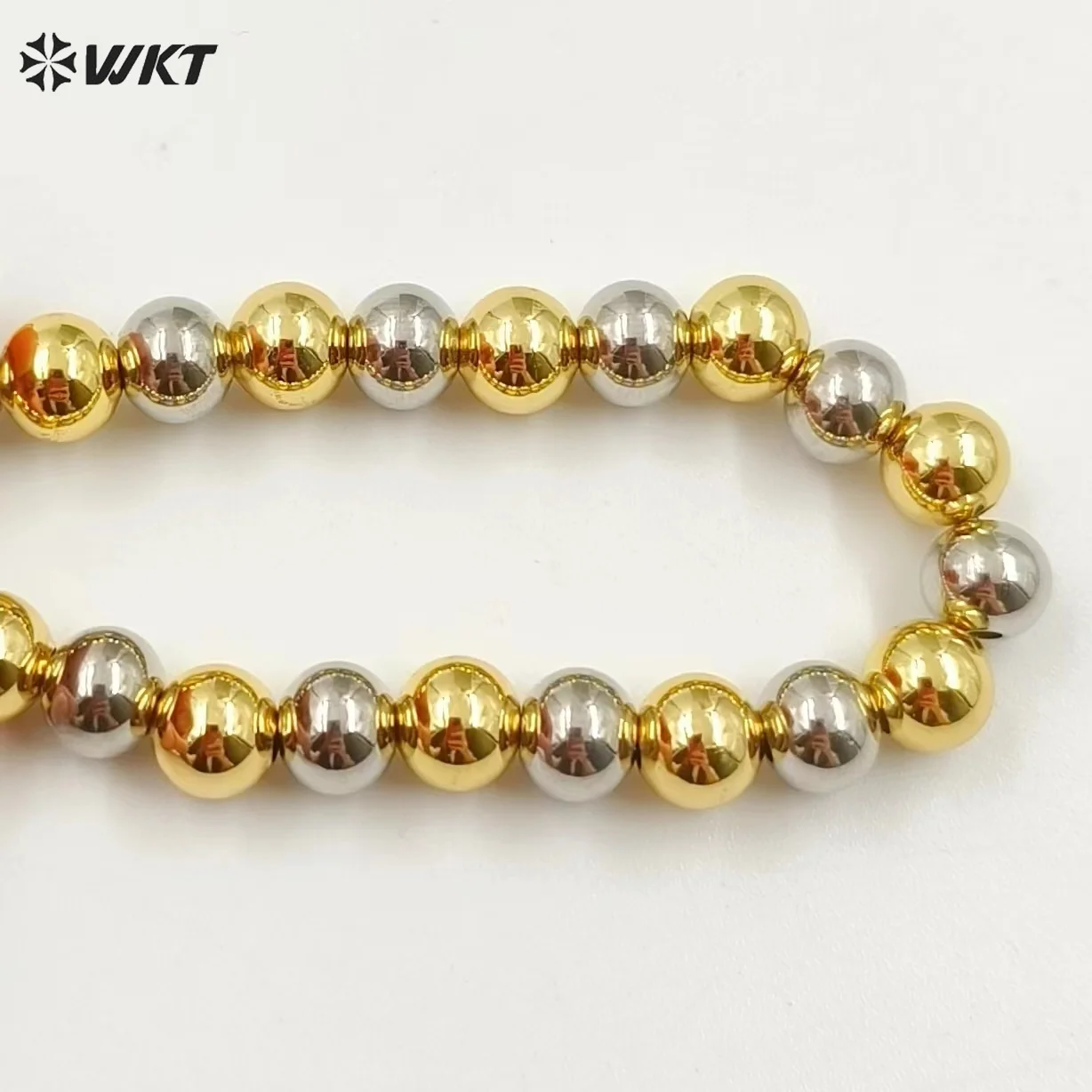 

WT-JF342 New Design 18K Real Gold Plated Gold And Silver Round Metal Beads Bracelet In Flexiable For Women 10pcs