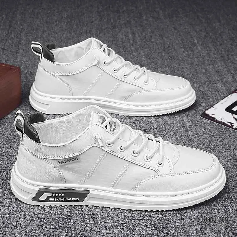 

Summer High Top Men's Canvas Sneakers Korean Style Casual White Sports Shoes Breathable round Toe Rubber Outsole