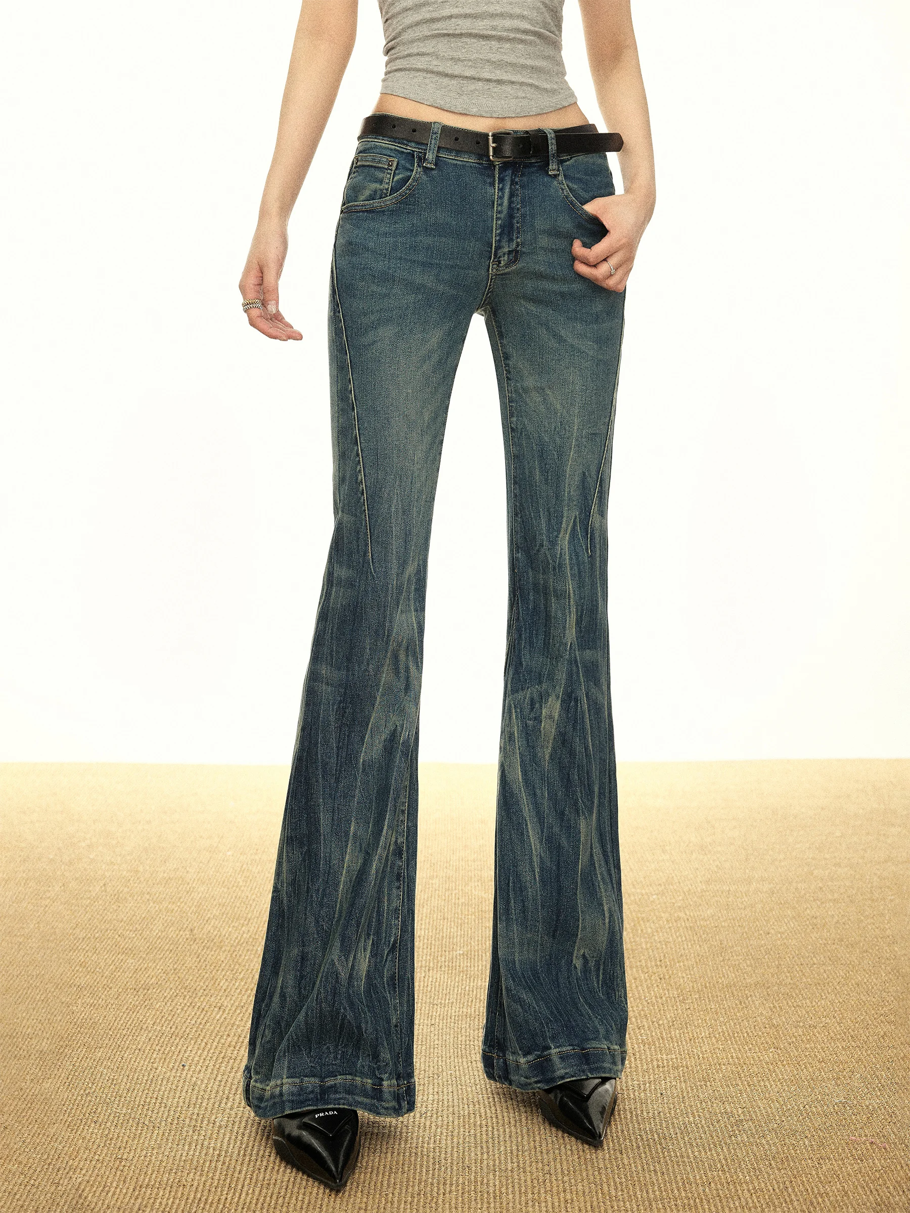 

Винтажные джинсы Aaisup в американском стиле High Street с заниженной талией, утягивающие прямые брюки-клеш длиной до пола