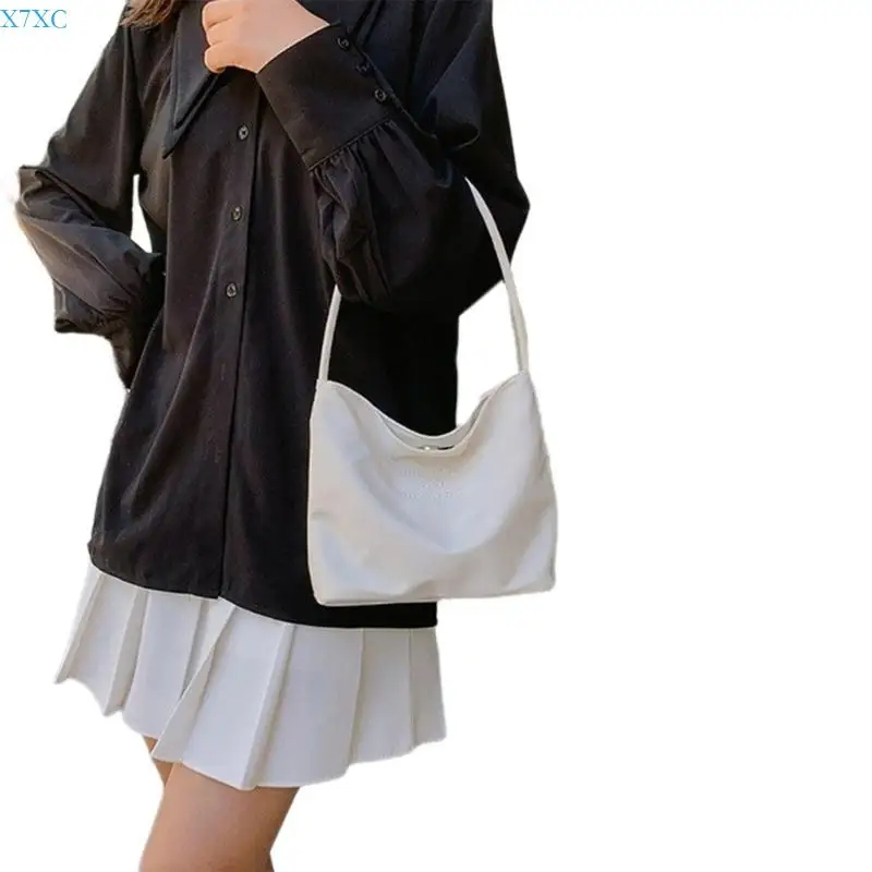 

X7XC Elegant Solid Color Casual Shoulder Bag Multifunction Underarm Bucket Handbag Embroidery Letters Armpit Bag Daily Use