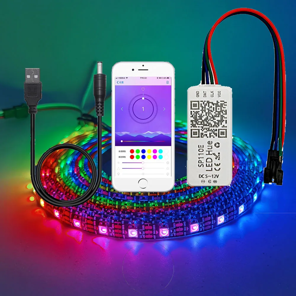 Taśma Led WS2812B z kontrolerem Bluetooth SP110E USB WS2812 30/60/144 pikseli/m RGB indywidualnie adresowalny zestaw oświetlenia LED DC5V