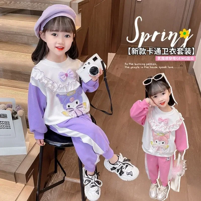 

Kuromi Anime Kawaii Sanrio Ins Long Sleeve Hooded Pants Suit Spring Autumn Cute My Melody Baby Clothes Two-piece Set Gifts