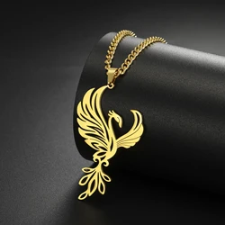 Lemegeton Fashion Mythical Phoenix Pendant Necklace For Women Men Stainless Steel Trendy Vintage 3MM Cross Chain Jewelry Gifts