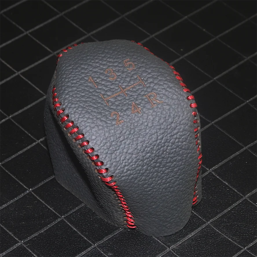 JEAZEA Hand-stitched Genuine Leather 5-Speed Gear Shift Knob Cover for Ford Focus MK II III 2004 2005 2006 2007 2008 - 2014 15