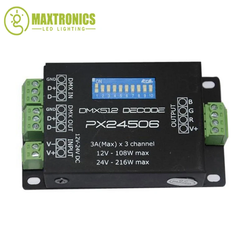 

Светодиодный контроллер PX24506, светодиодный декодер DMX 512, драйвер декодера 9A DMX 512, усилитель 12 в 24 В RGB светодиодный Светодиодная лента