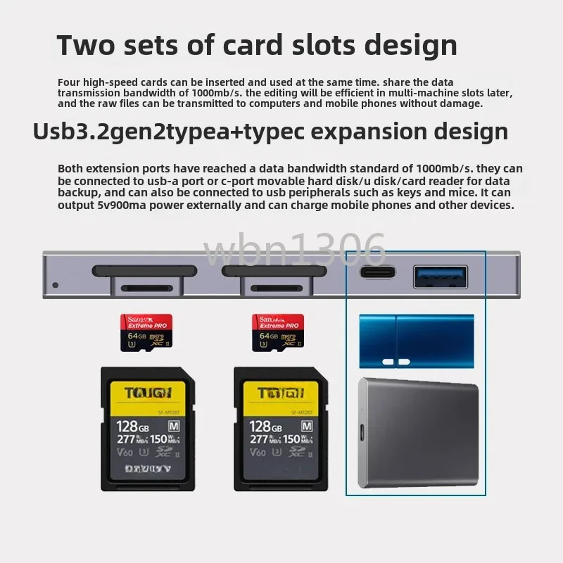 Dual SD4.0 Card Dual TF4.0 Card Multi Card Reader MicroSD UHS-II with USB3.2 HUB
