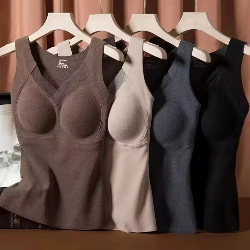 

Thermal underwear with built-in bra cups, double-sided brushed thermal vest
