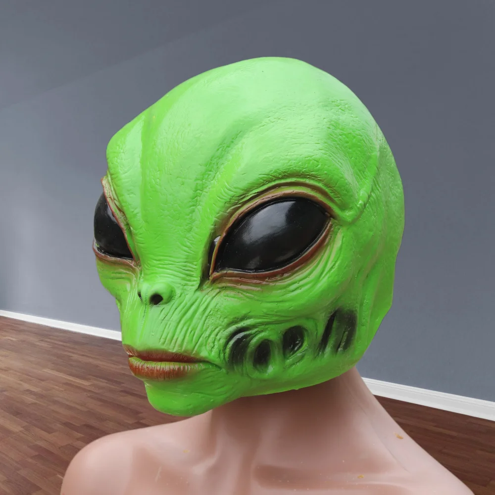 Grüne Alien-Latexmaske Realistische Großaugige UFO-Gesichtsmaske Halloween Horror Cosplay Kostüm-Requisiten für Maskenball-Partys – Detail 2