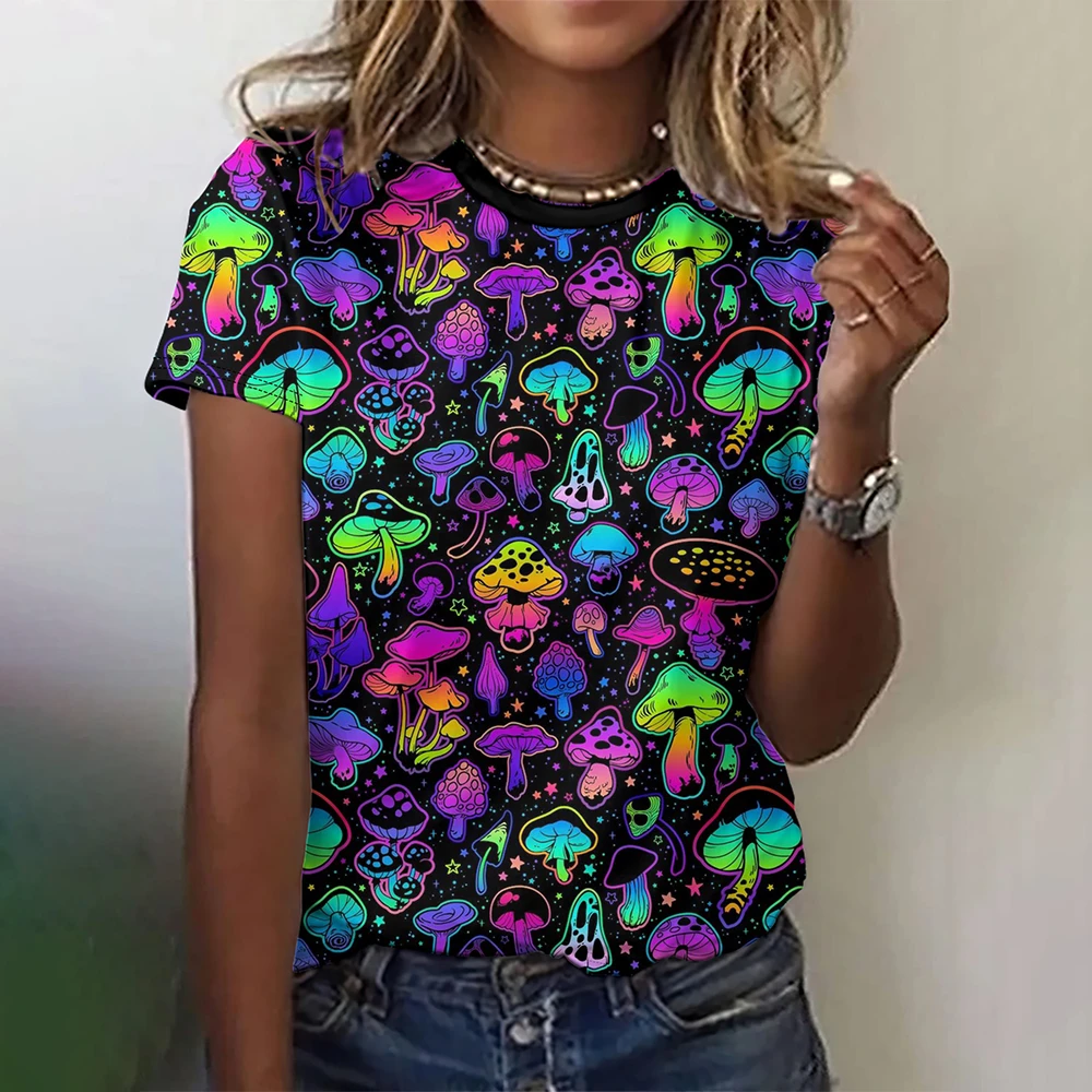 Fashion Summer Mushroom 3D Print T-shirts Women Streetwear Harajuku Casual Y2k Short Sleeve T Shirt O-neck Tees Tops Clothing