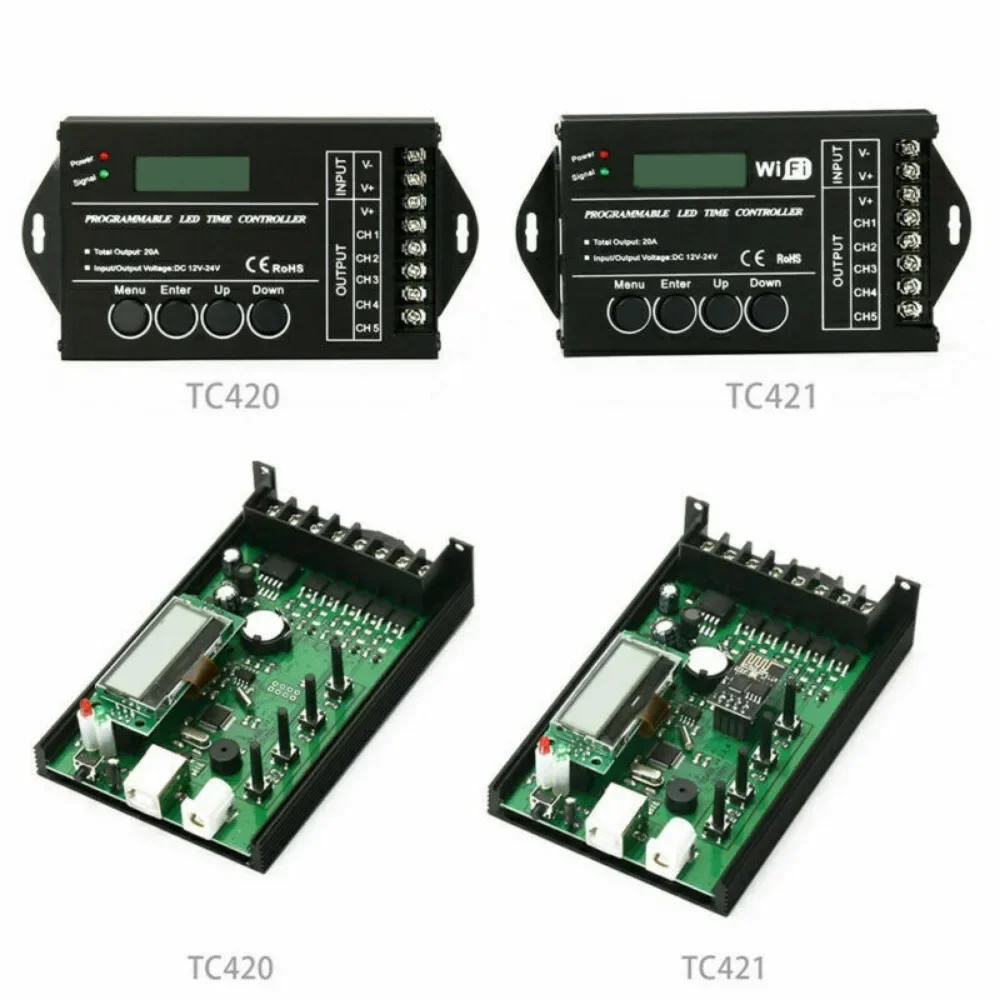 TC420 TC421 LED Time Dimmer RGB Controller, WIFI 20A DC12V/24V Time Programable RGB LED Controller Dimmer 5CH Output