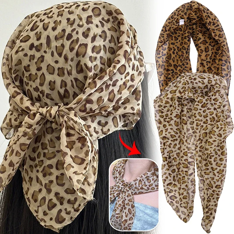 Light Leopard Print Scarf Retro Decorative Scarves Spice Girls Classic Pattern Neckerchief Y2k Beautify Appearance Smooth Scarf