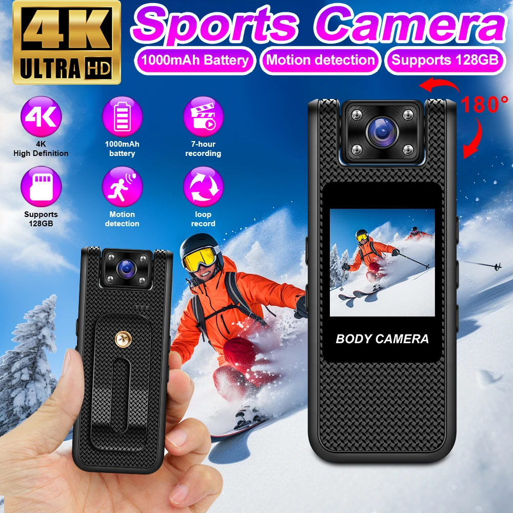 

4K HD Smart Body Camera Wifi Camera Infrared Night Vision Action Camera Outdoor Back Clip Mini Recording Camera Handheld Camera